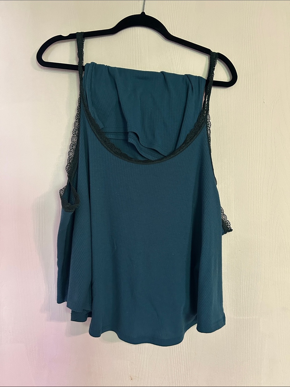 Adore Me Teal Ribbed Lace-Trim Camisole and Short Set
